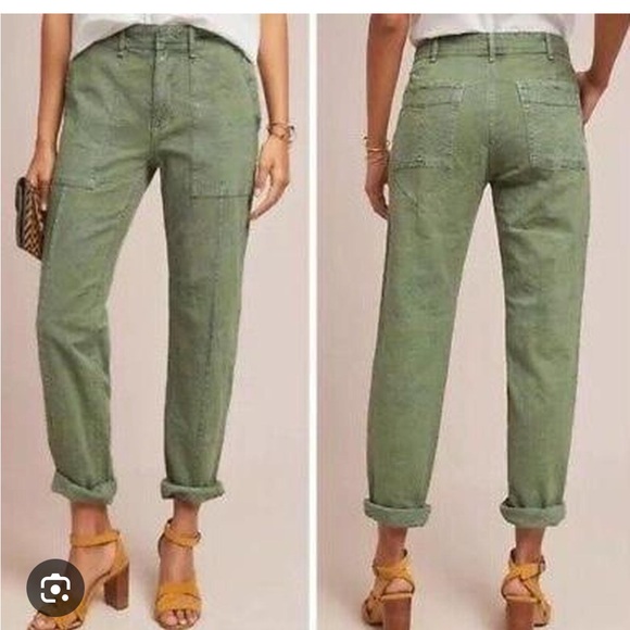 Anthropologie Womens Pants The Wanderer Green Floral Cargo Utility C14 - Picture 2 of 9